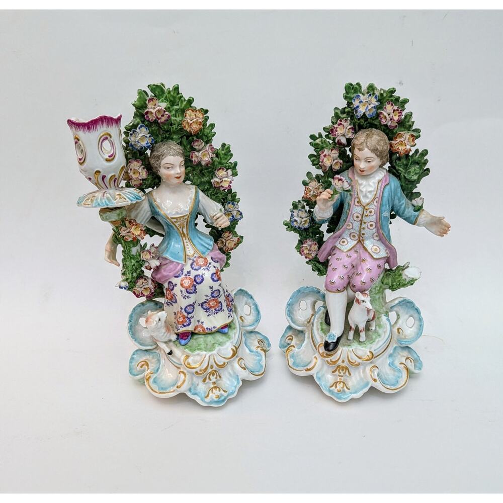 Chelsea Derby Style Brocage Pair Candle Holder Tree and Flowers Porcelain France